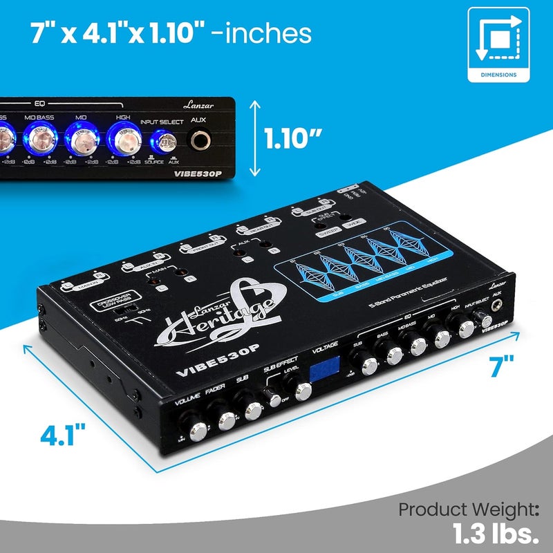 Lanzar Parametric Equalizer with Subwoofer - 9 Volt RMS Pre-Amp Output with Voltage Meter, Subwoofer Gain Control & Bass Driver, 3 Input Sources Selectable, Pre-amp Line Aux Inputs Via RCA Jacks - Image 4